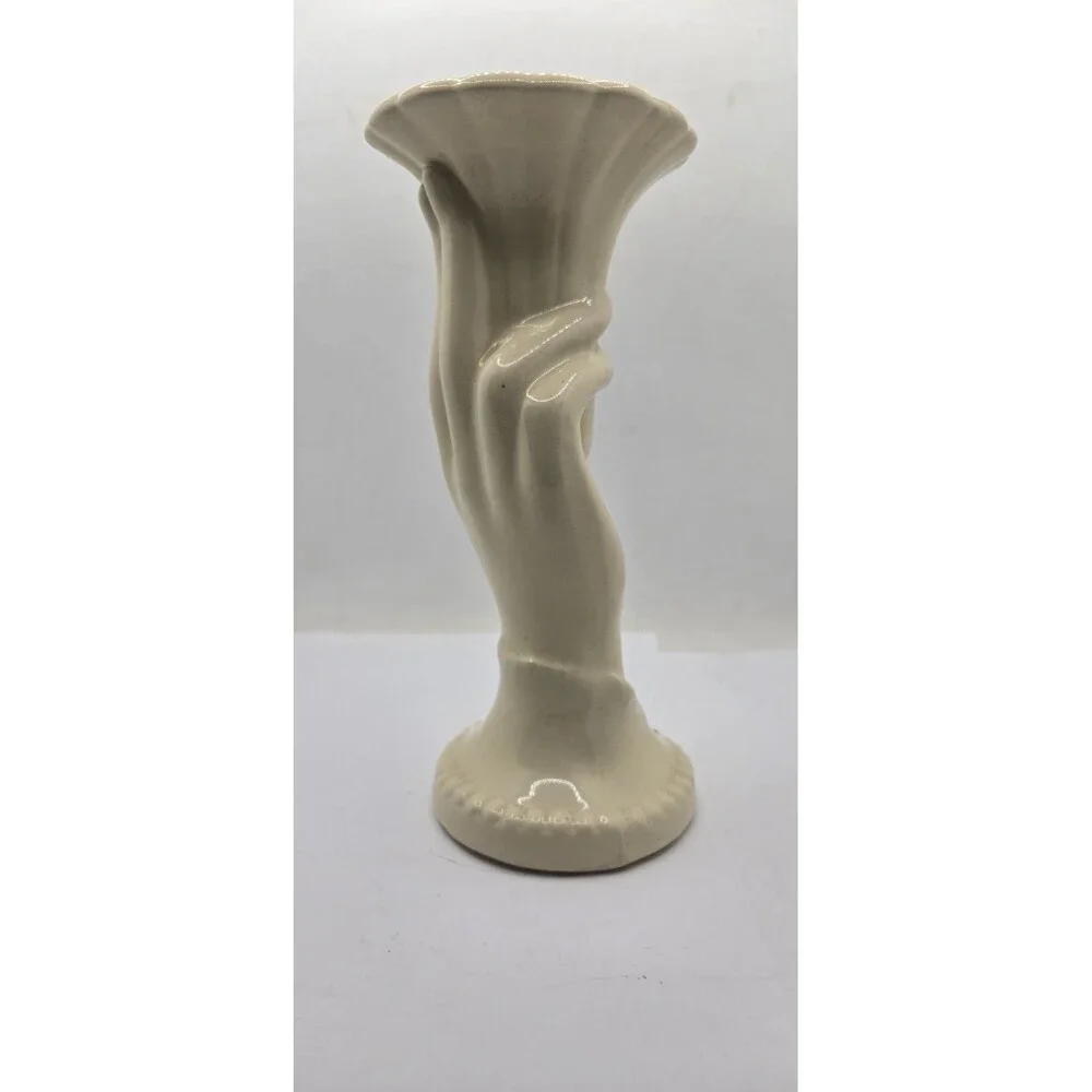 Shawnee Pottery Hand Holding Trumpet Flower Vase Art Deco Made in USA